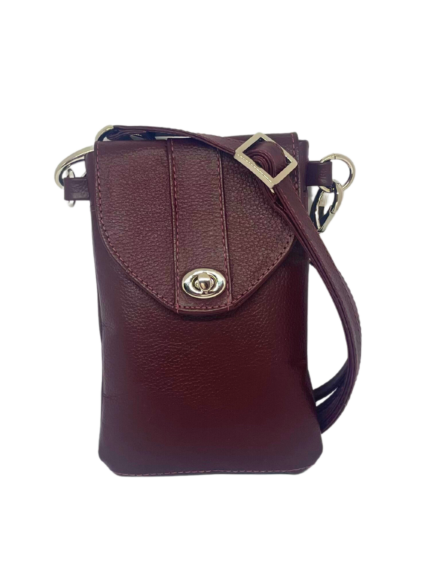 Madison Genuine Leather Phone Bag Crossbody Burgundy- Continente Dorado